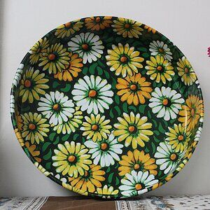 Vintage Marsh Allan Metal Flower Power Daisy Round Tray 1960'S 12.25" Dia.